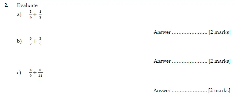 Question 2(a,b,c) - Sevenoaks School Year 7 Sample Paper 2014