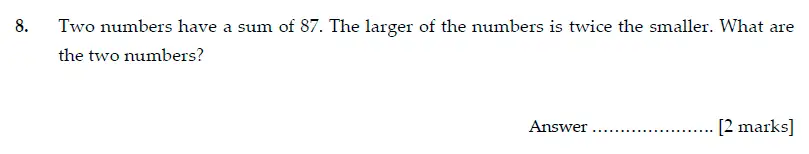 Question 8 - Sevenoaks School Year 7 Sample Paper 2014