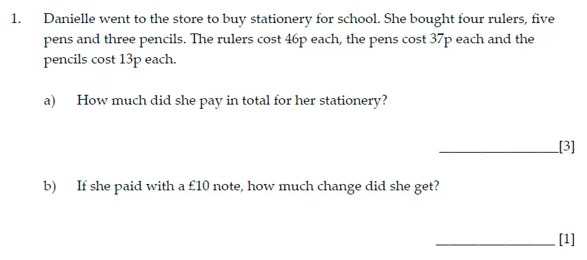 Question 1(a,b) - Sevenoaks School Year 7 Sample Paper 2015