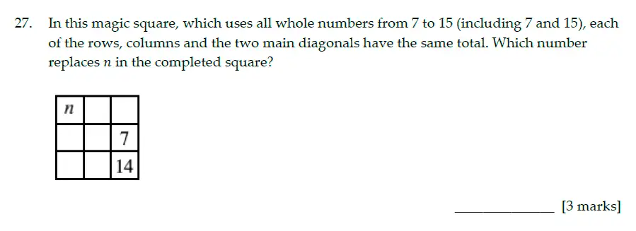 Question 27 - Sevenoaks School Year 7 Sample Paper 2016