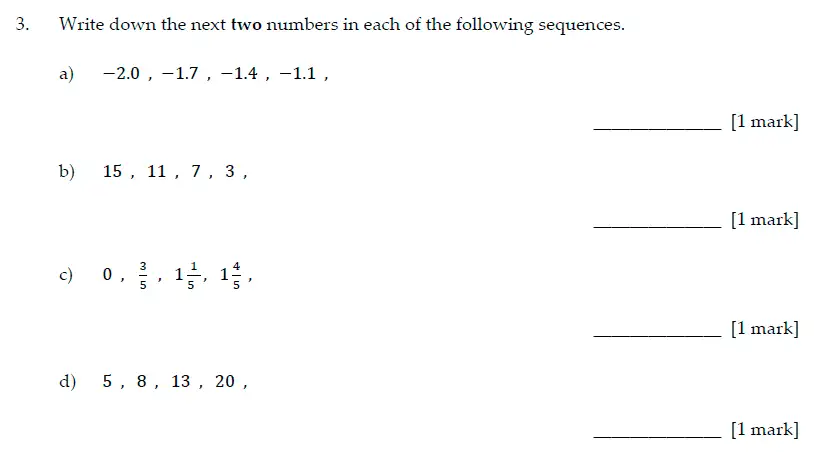 Question 3(a,b,c,d) - Sevenoaks School - Year 7 Maths Sample Paper - 2017