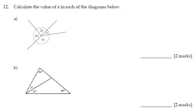 Question 12(12(a),12(b)) - Sevenoaks School - Year 7 Maths Sample Paper - 2017