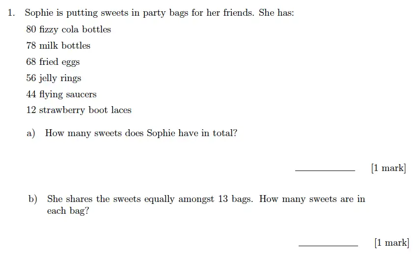 Question 1(a,b) - Sevenoaks School Year 7 Sample Paper 2018