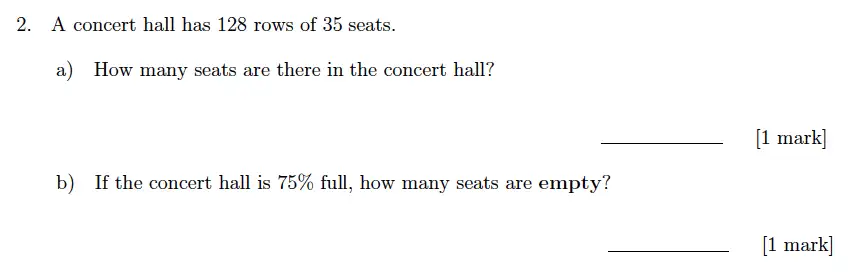 Question 2(a,b) - Sevenoaks School Year 7 Sample Paper 2018
