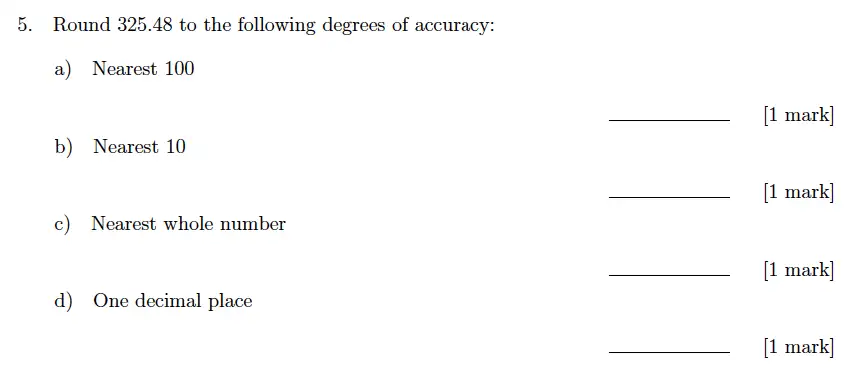 Question 5(a,b,c,d) - Sevenoaks School Year 7 Sample Paper 2018