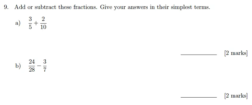 Question 9(a,b) - Sevenoaks School Year 7 Sample Paper 2018