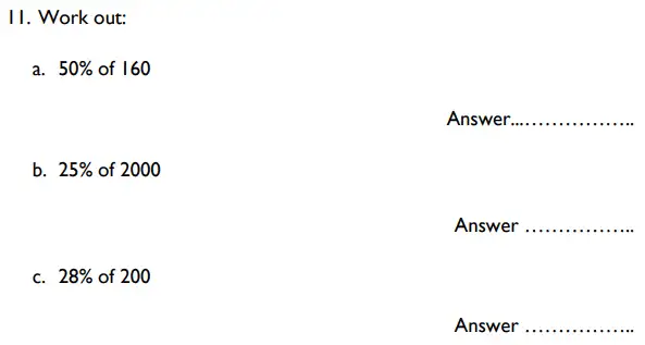 Question 11(a,b,c) - St Albans High School for Girls – Specimen 11 Plus Maths Paper – 2017