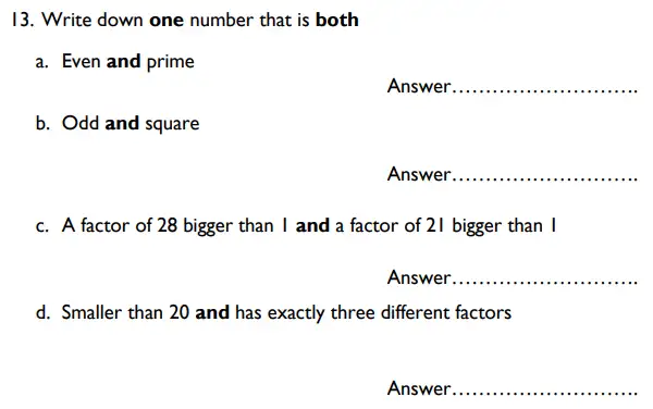 Question 13(a,b,c,d) - St Albans High School for Girls – Specimen 11 Plus Maths Paper – 2017
