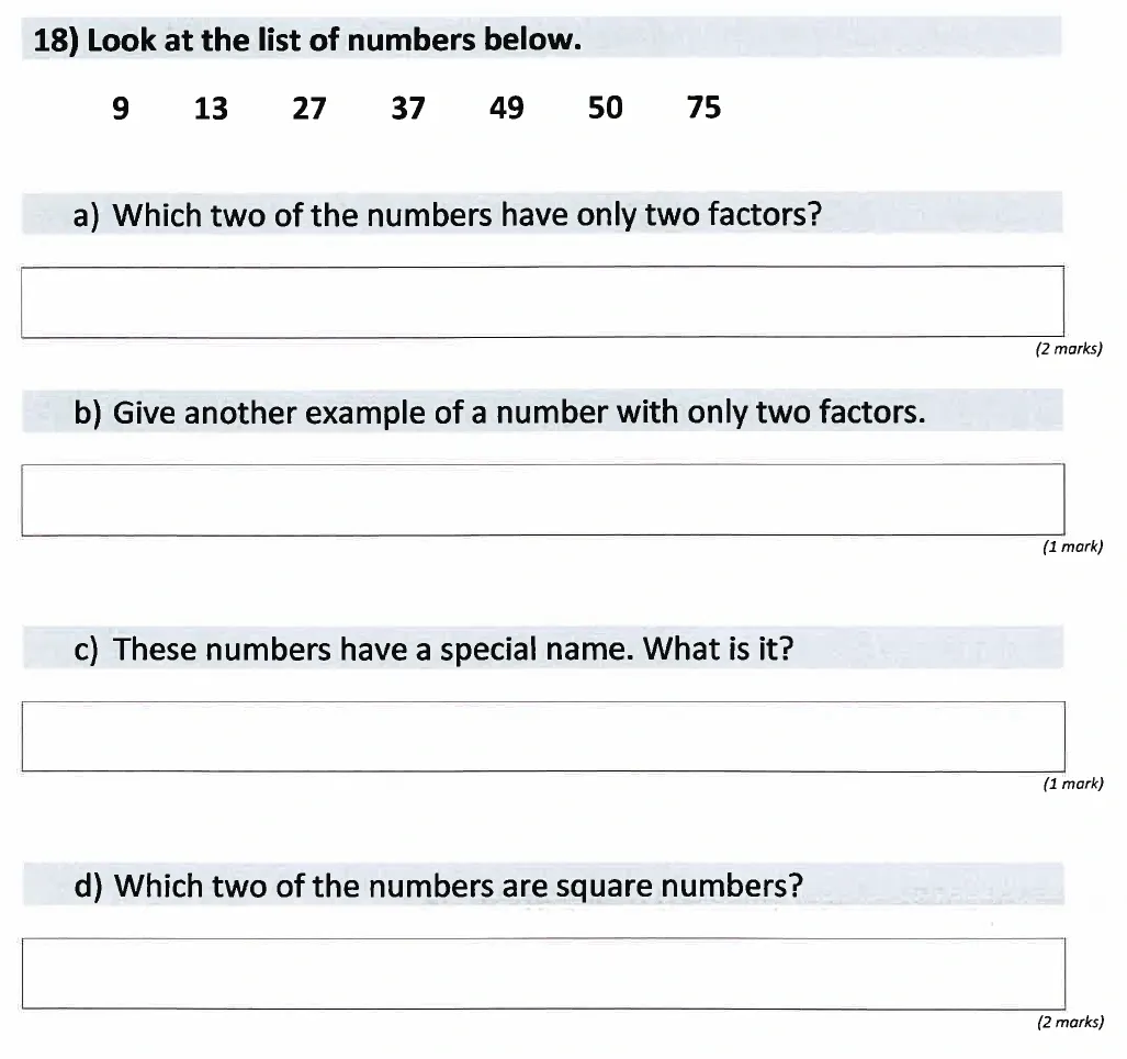 Question 18(a,b,c,d) - St Anselms College - 11 Plus Maths Sample Paper 1 - 2025