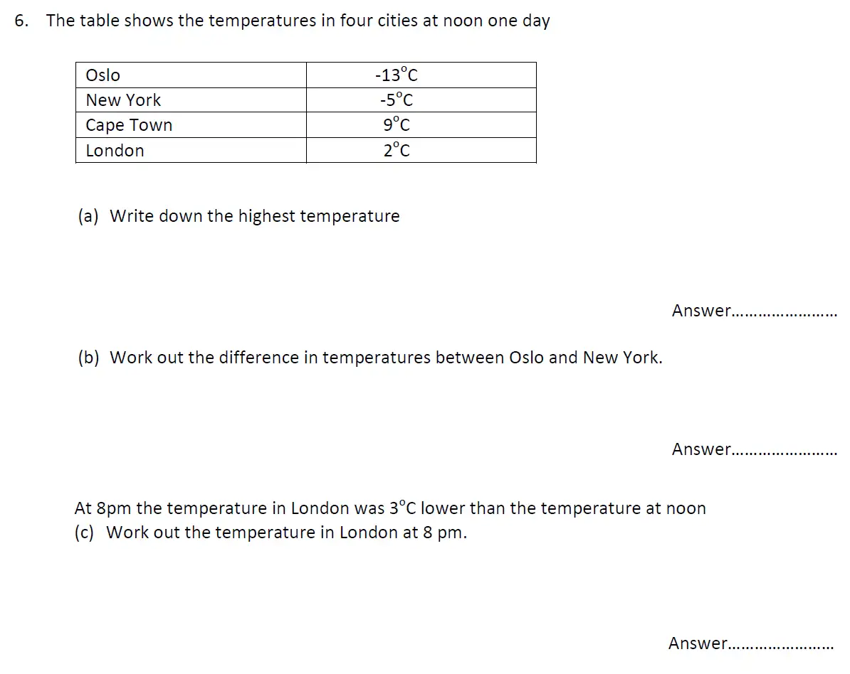 Question 6(a,b,c) - St John's School 11 Plus Maths Exam Sample Paper - 2024