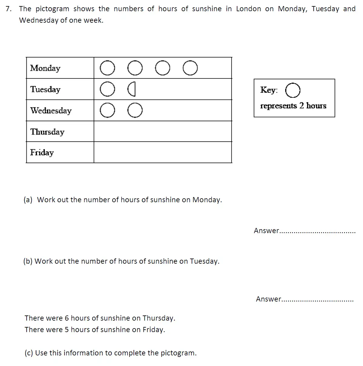 Question 7(a,b,c) - St John's School 11 Plus Maths Exam Sample Paper - 2024