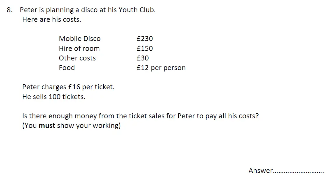 Question 8 - St John's School 11 Plus Maths Exam Sample Paper - 2024