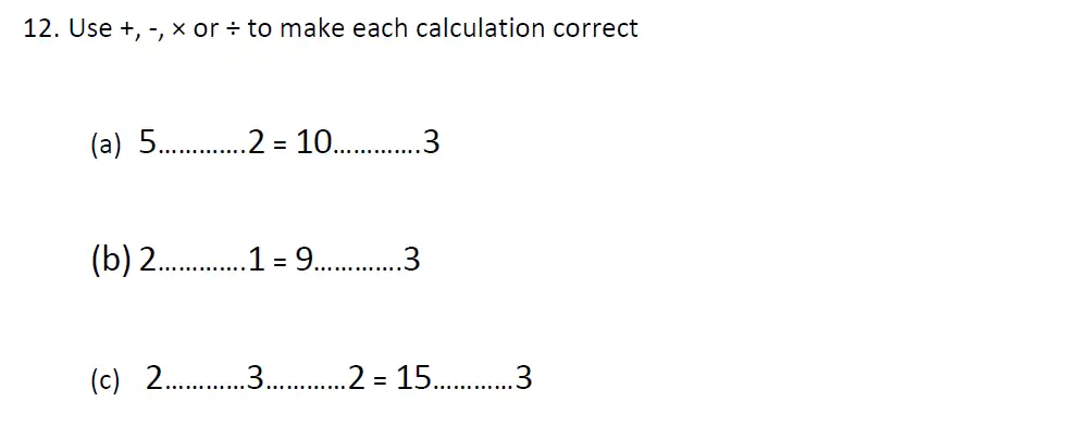 Question 12(a,b,c) - St John's School 11 Plus Maths Exam Sample Paper - 2024