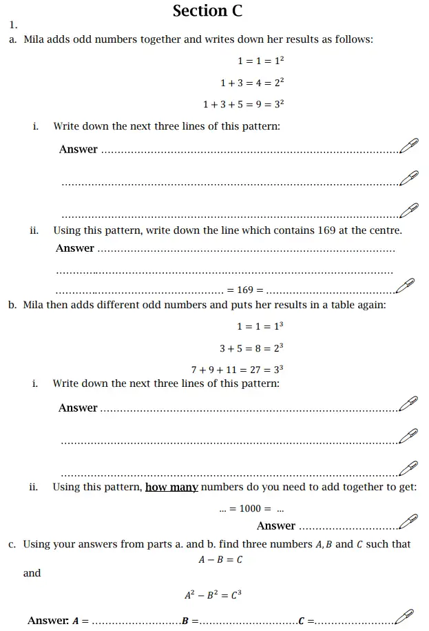 Question 1(1(a)(i),1(a)(ii),1(b)(i),1(b)(ii),c) - St Paul’s Girls School Sample Maths Paper 2 – 2024
