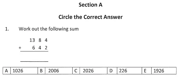 Question 1 - Streatham & Clapham High School – Maths Entrance Exam Specimen Paper - 2024