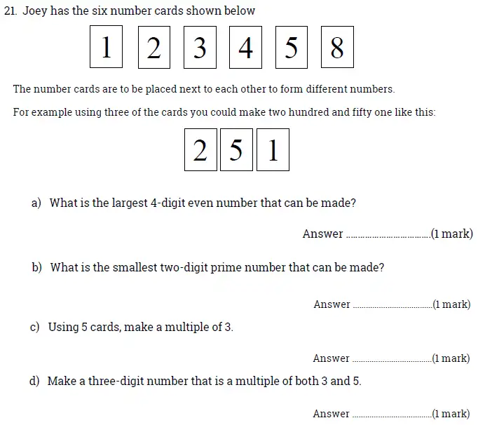 Question 21(a,b,c,d) - Sydenham High School – 11 Plus Sample Mathematics Entrance Examination Paper – 2024