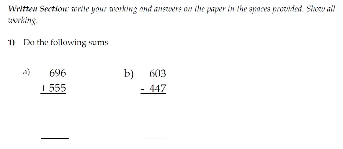 Question 1(a,b) - The Kings School 11 Plus Maths Entrance Examinations 2011