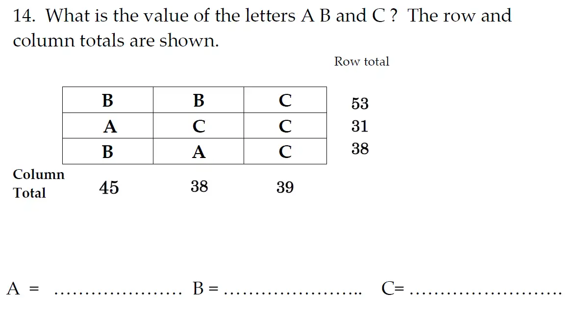 Question 14 - The Kings School 11 Plus Maths Entrance Examinations 2011