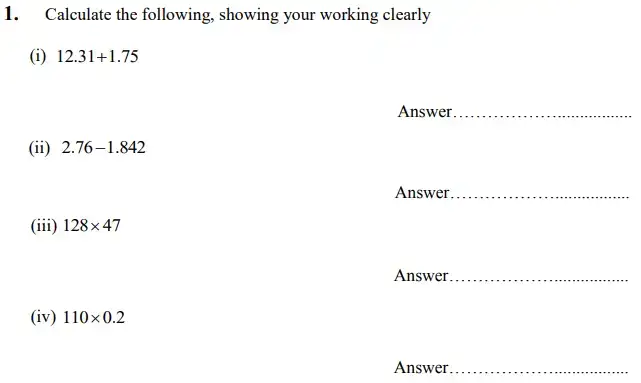 Question 01 - The King’s School Chester Maths Specimen Paper - 1 - 2024