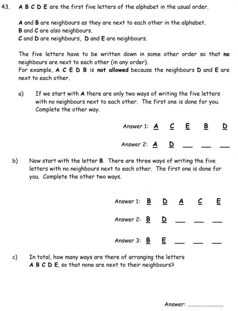 Question 43(43(a),43(b),43(c)) - The London Independent Girls' Schools Consortium Group 1 - 11+ Maths Entrance Examination - 2008