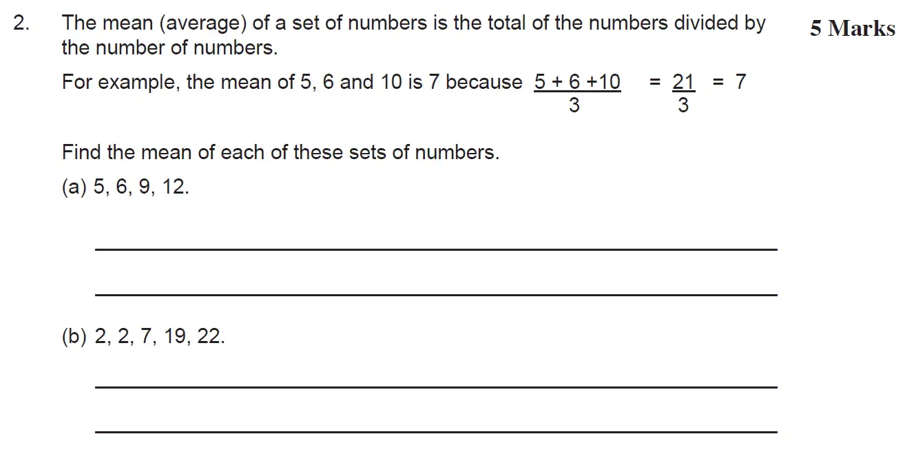 Question 2(a,b) - The Manchester Grammar School 11 Plus Papers Arithmetic 2 – 2009