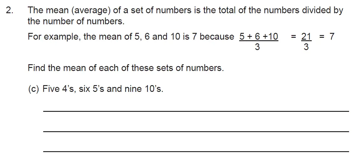 Question 2(c) - The Manchester Grammar School 11 Plus Papers Arithmetic 2 – 2009