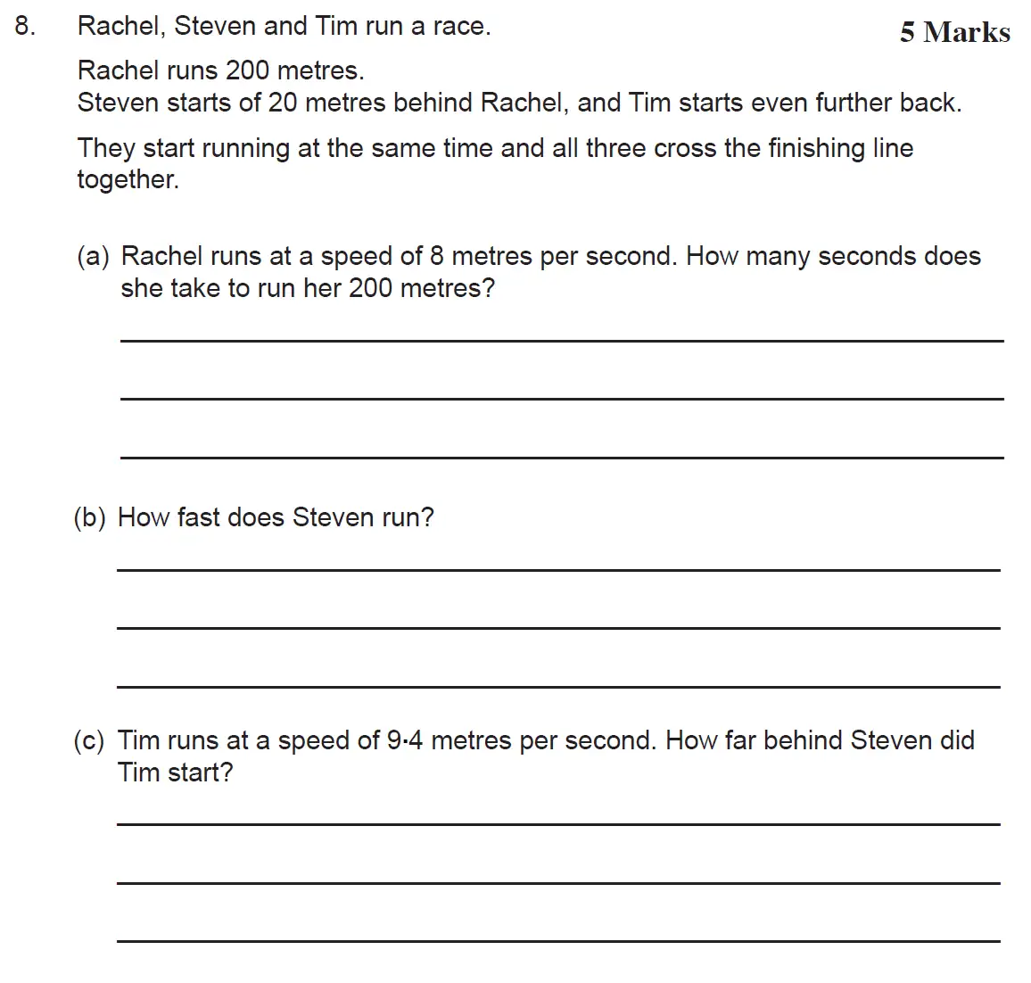 Question 8(a,b,c) - The Manchester Grammar School 11 Plus Papers Arithmetic 2 – 2009