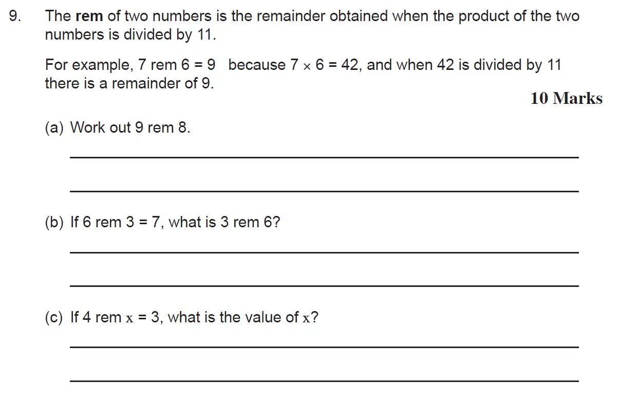 Question 9(a,b,c) - The Manchester Grammar School 11 Plus Papers Arithmetic 2 – 2009