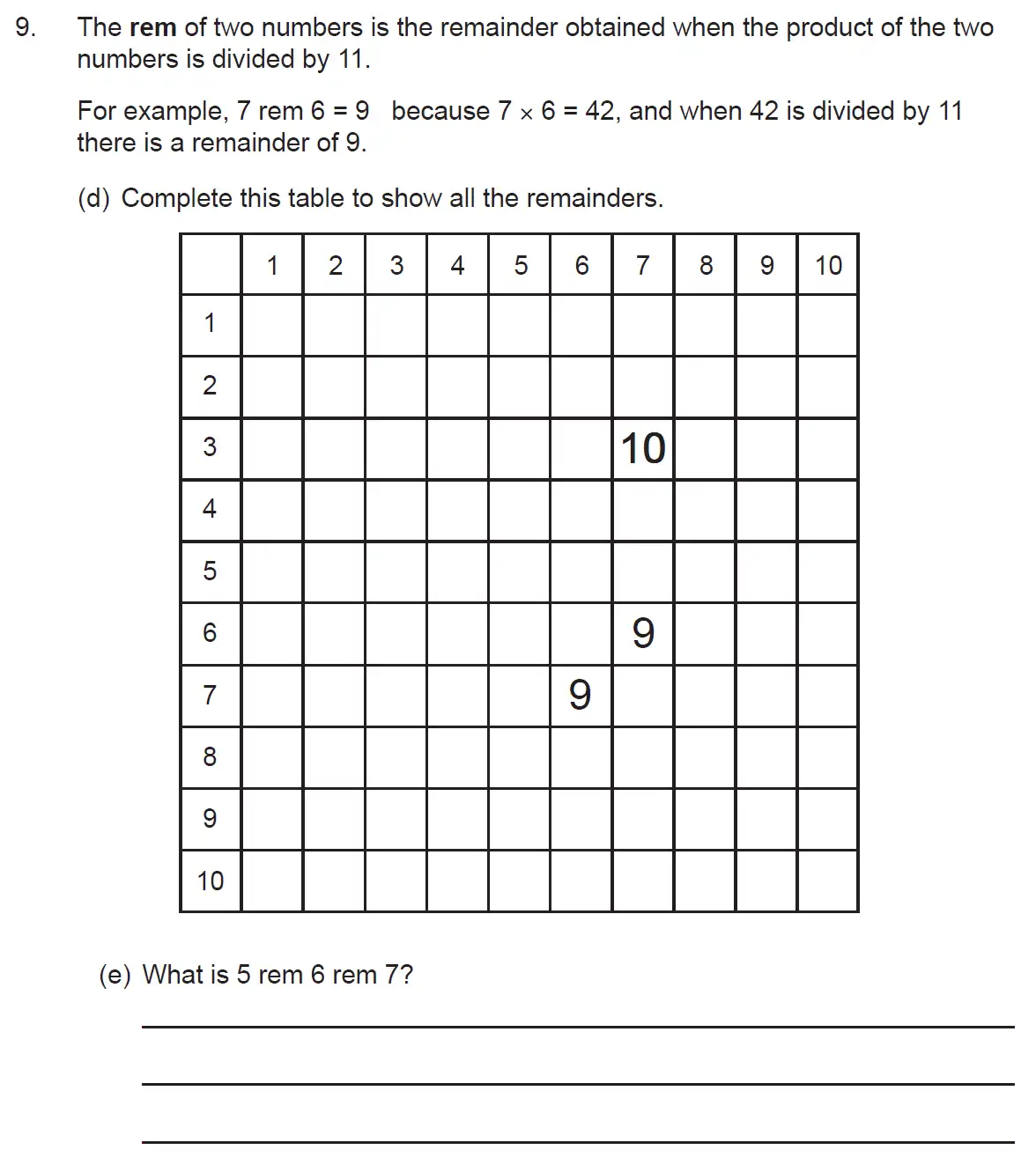 Question 9(d,e) - The Manchester Grammar School 11 Plus Papers Arithmetic 2 – 2009