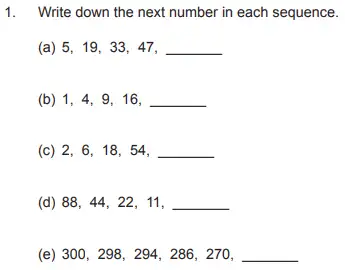 Question 1(a,b,c,d,e) - The Manchester Grammar School 11 Plus Papers Arithmetic 2 – 2010
