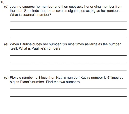 Question 10(10(d),10(e),10(f)) - The Manchester Grammar School 11 Plus Papers Arithmetic 2 – 2010