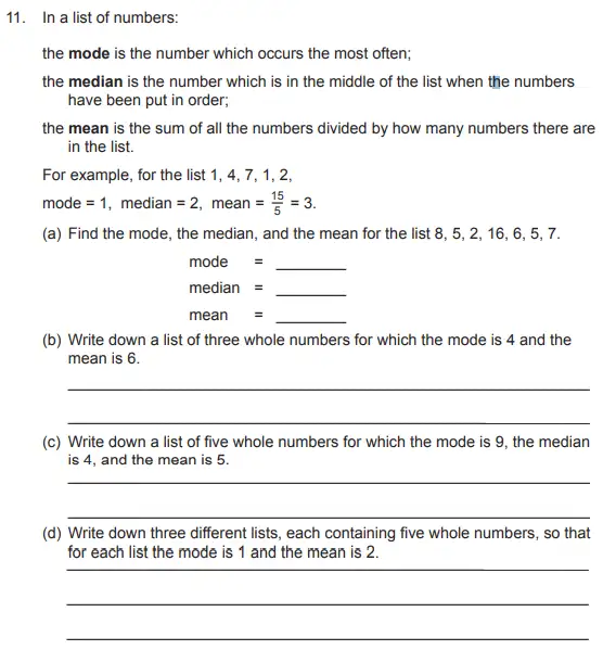Question 11(11(a),11(b),11(c),11(d)) - The Manchester Grammar School 11 Plus Papers Arithmetic 2 – 2010