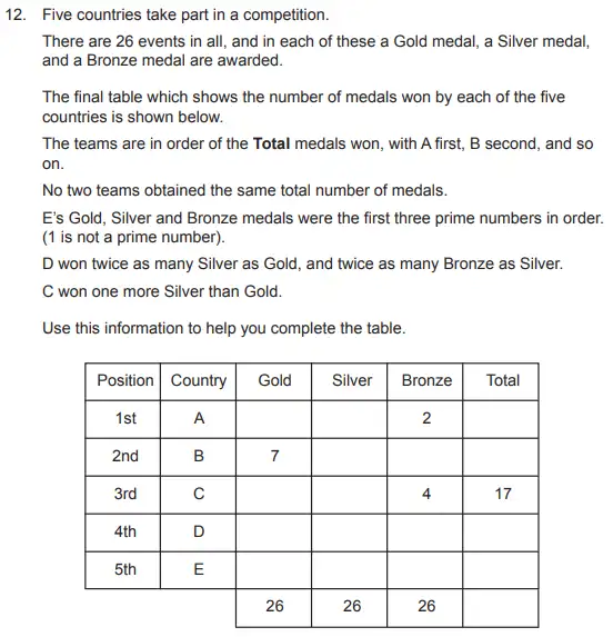 Question 12 - The Manchester Grammar School 11 Plus Papers Arithmetic 2 – 2010