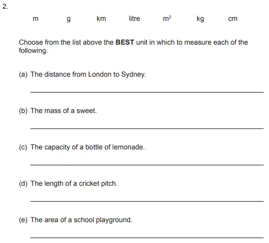 Question 2(a,b,c,d,e) - The Manchester Grammar School 11 Plus Papers Arithmetic 2 – 2010