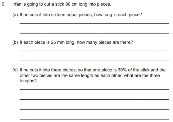 Question 9(a,b,c) - The Manchester Grammar School 11 Plus Papers Arithmetic 2 – 2010