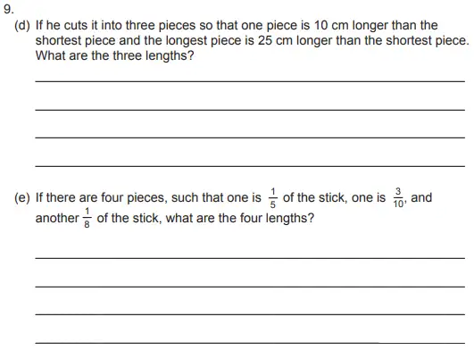 Question 9(d,e) - The Manchester Grammar School 11 Plus Papers Arithmetic 2 – 2010