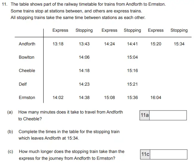 Question 11(11(a),11(b),11(c)) - The Manchester Grammar School - 11+ Maths Entrance Arithmetic Examination 2 - 2011