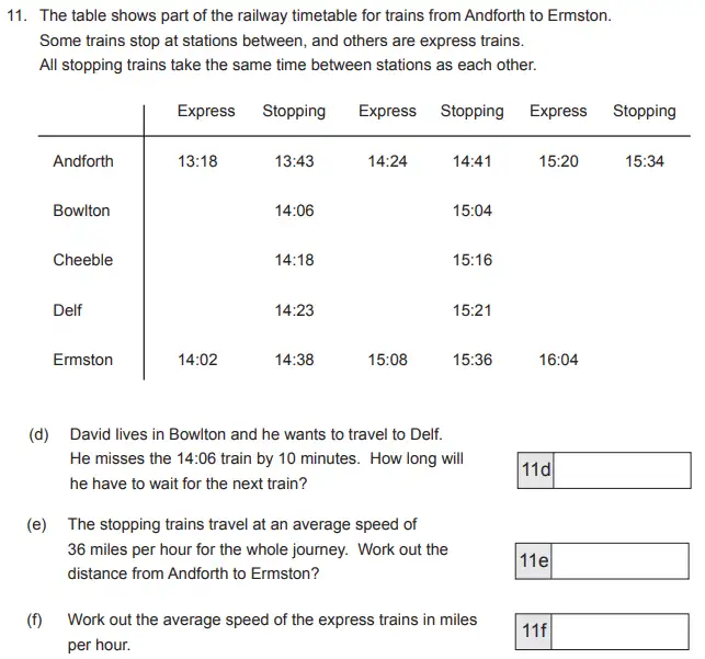 Question 11(11(d),11(e),11(f)) - The Manchester Grammar School - 11+ Maths Entrance Arithmetic Examination 2 - 2011