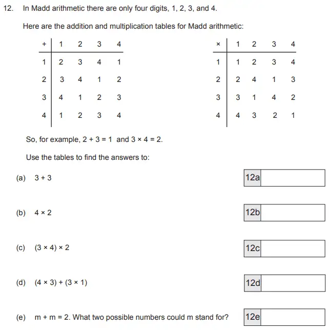 Question 12(12(a),12(b),12(c),12(d),12(e)) - The Manchester Grammar School - 11+ Maths Entrance Arithmetic Examination 2 - 2011