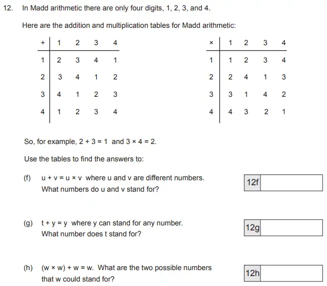 Question 12(12(f),12(g),12(h)) - The Manchester Grammar School - 11+ Maths Entrance Arithmetic Examination 2 - 2011