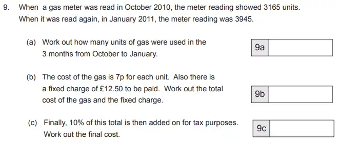Question 9(a,b,c) - The Manchester Grammar School - 11+ Maths Entrance Arithmetic Examination 2 - 2011