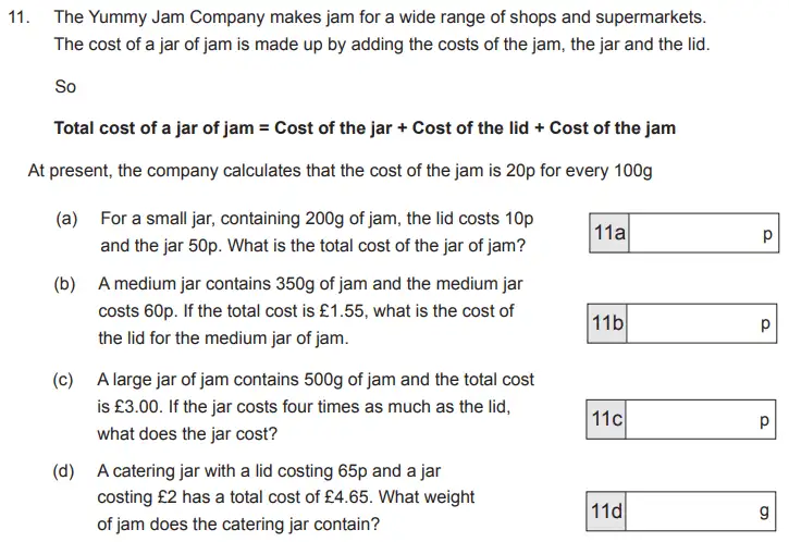 Question 11(11(a),11(b),11(c),11(d)) - The Manchester Grammar School 11 Plus Papers Arithmetic 2 – 2012