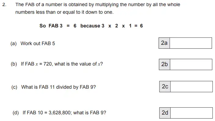 Question 2(a,b,c,d) - The Manchester Grammar School 11 Plus Papers Arithmetic 2 – 2012