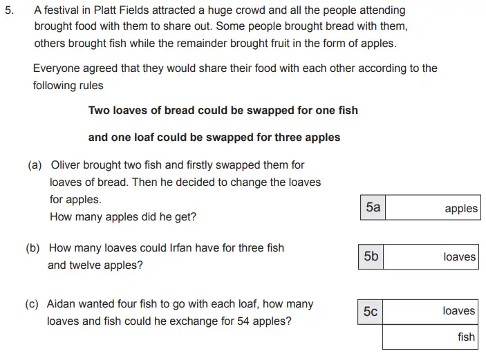 Question 5(a,b,c) - The Manchester Grammar School 11 Plus Papers Arithmetic 2 – 2012