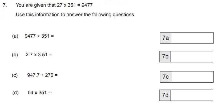 Question 7(a,b,c,d) - The Manchester Grammar School 11 Plus Papers Arithmetic 2 – 2012