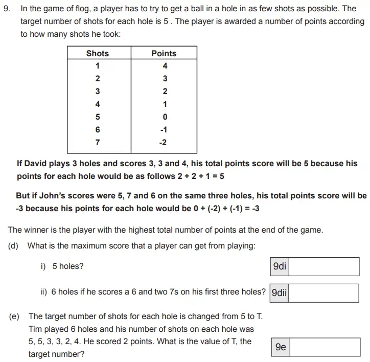 Question 9(d,e) - The Manchester Grammar School 11 Plus Papers Arithmetic 2 – 2012