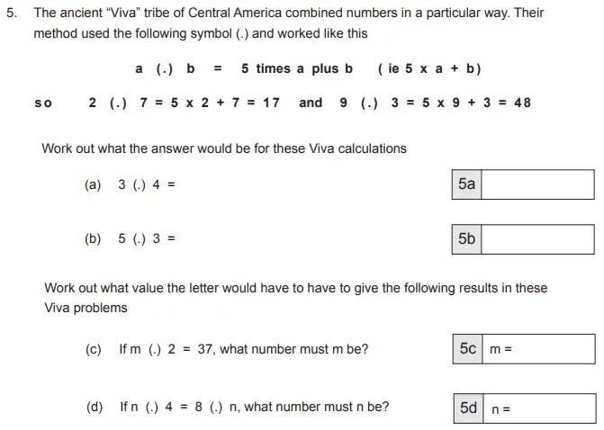 Question 5(a,b,c,d) - The Manchester Grammar School 11 Plus Papers Arithmetic 2 – 2013