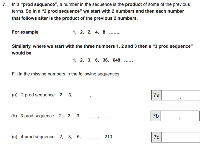 Question 7(a,b,c) - The Manchester Grammar School 11 Plus Papers Arithmetic 2 – 2013