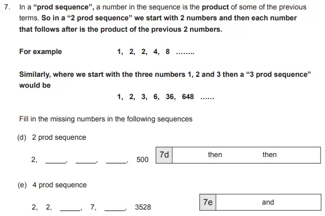 Question 7(d,e) - The Manchester Grammar School 11 Plus Papers Arithmetic 2 – 2013