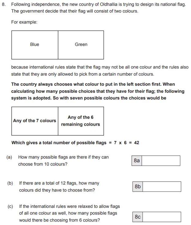 Question 8(a,b,c) - The Manchester Grammar School 11 Plus Papers Arithmetic 2 – 2013